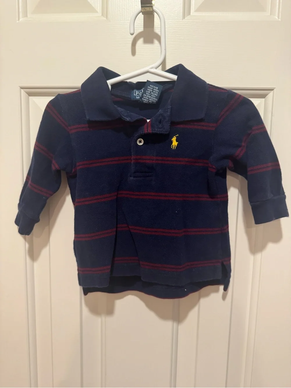 Ralph Lauren Navy Polo with Red Stripes & Yellow Logo